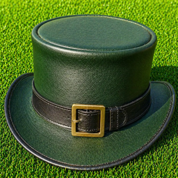 Handmade Green Leather Top Hat, Steampunk Victorian St. Patrick's Day Leprechaun Hat