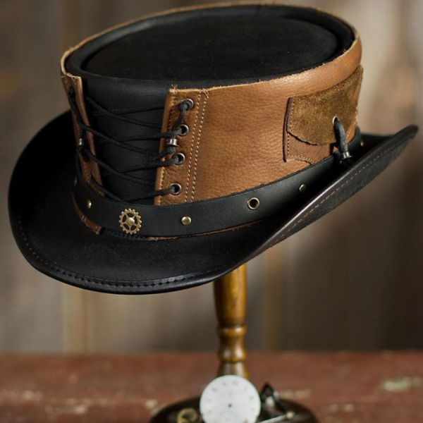 Handcrafted Leather Corset Top Hat, Steampunk Gothic Style