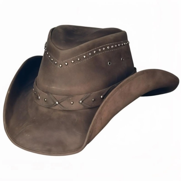 Brown Leather Cowboy Hat Handcrafted , Braided Revit Style Band Western Hat Cowgirl Hat / Rodeo Hat Gifts For Him , Gifts For Men